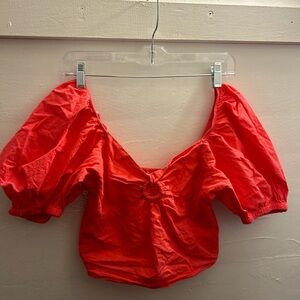 Red Puff Sleeve Women's Top